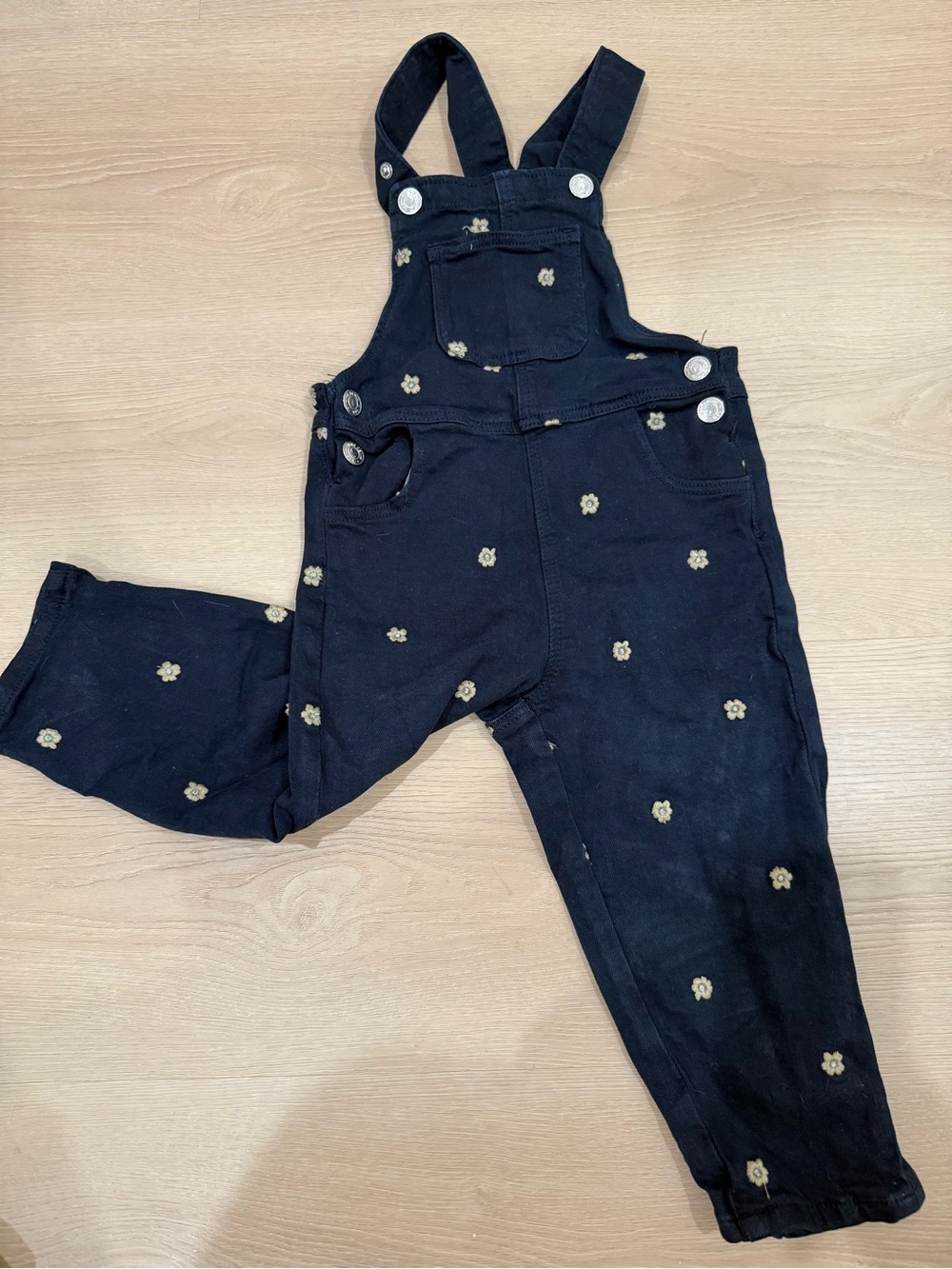 Mango Navy Floral Embroidered Toddler Overalls
